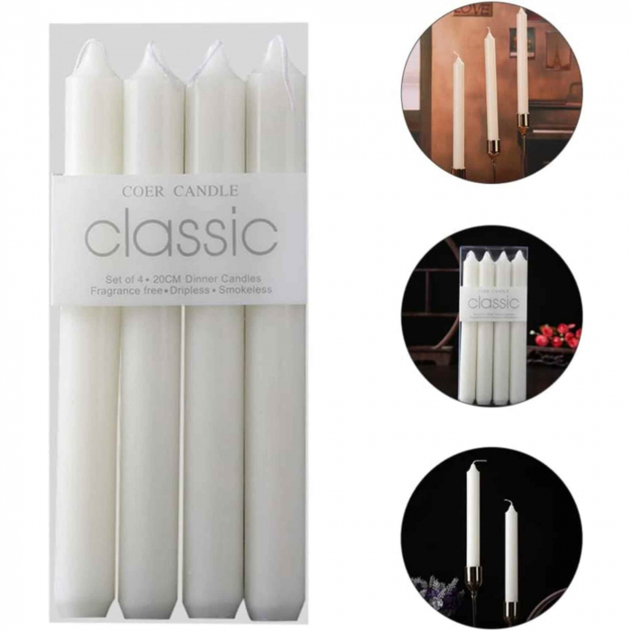 Set 4 Lumanari albe drepte de 25 cm - Lumanari fara picurare si fara parfum - Perfecte ca lumanari pentru cina, ocazii speciale [4]