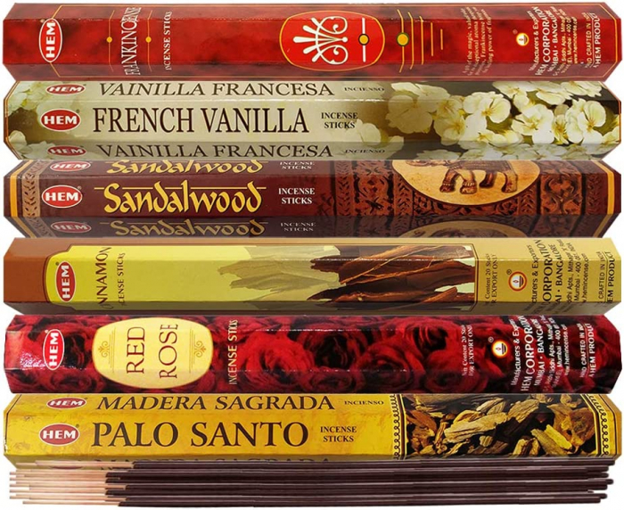 Set 6 pachete mix betisoare parfumate cu cele mai apreciate 6 parfumuri HEM populare +  suport pentru betisoare [6]
