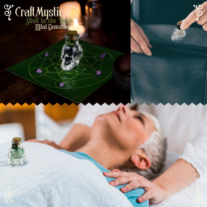 Set 14 Mini Cristale Naturale in sticlute cu forma de craniu – Un cadou perfect pentru incepatori in magie si vindecare spirituala -  Cristale si pietre chakra Wiccan [5]