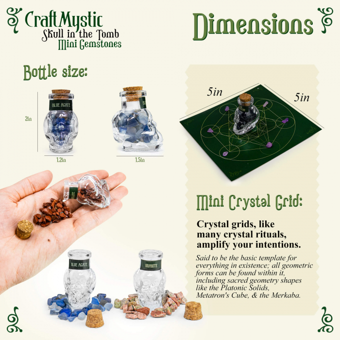 Set 14 Mini Cristale Naturale in sticlute cu forma de craniu – Un cadou perfect pentru incepatori in magie si vindecare spirituala -  Cristale si pietre chakra Wiccan [6]