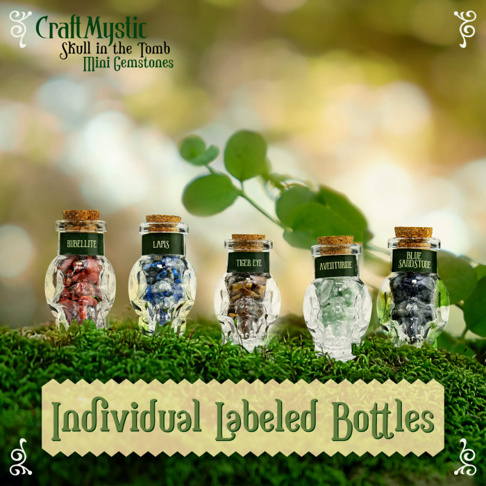 Set 14 Mini Cristale Naturale in sticlute cu forma de craniu – Un cadou perfect pentru incepatori in magie si vindecare spirituala -  Cristale si pietre chakra Wiccan [9]