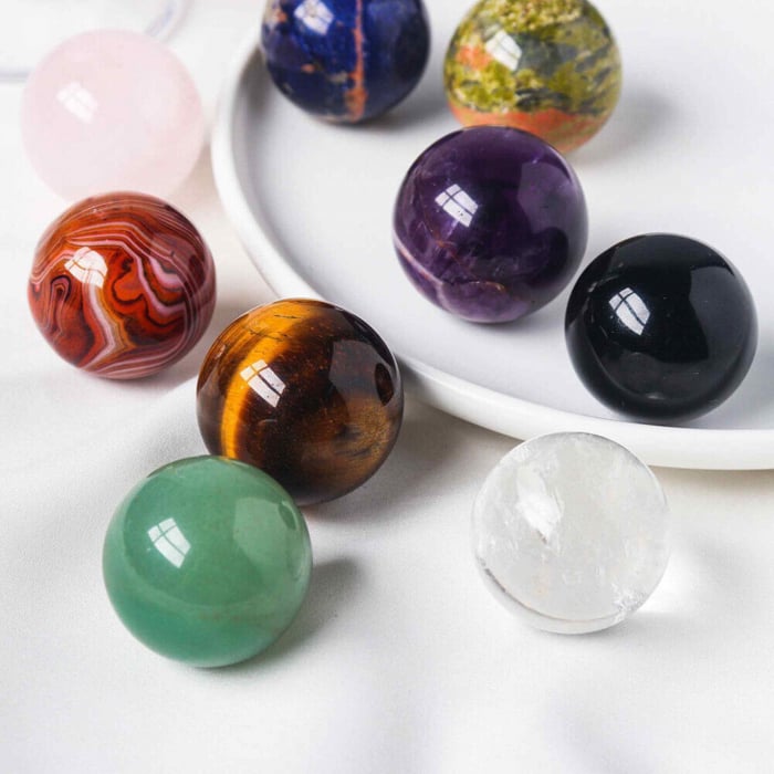 Set 9 sfere din cristale naturale – pentru decor feng shui,  meditatie, astrologie [7]