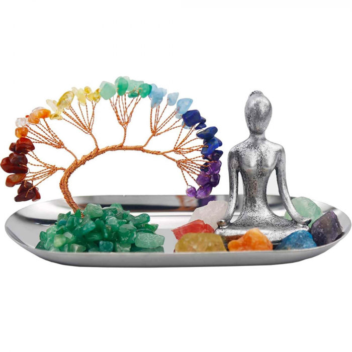 Set accesorii pentru meditatie spirituala cu 7 pietre semipretioase chakra, figurina yoga si bratara - Decor Feng Shui, ideal pentru o stare de liniste si relaxare [6]