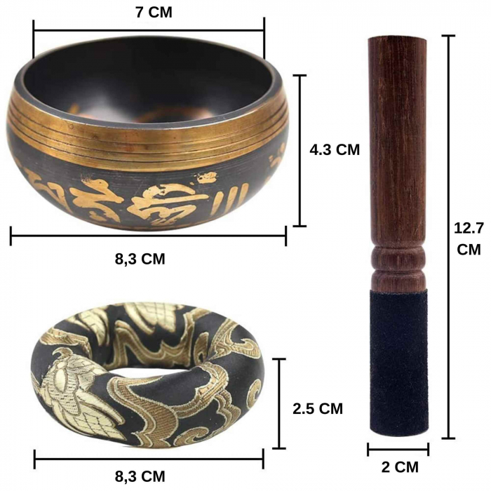 Set Bol Tibetan cantator prelucrat manual la poalele muntelui Himalaya - un percutor cu doua capete din lemn si piele, si o perna cusuta manual – ideal pentru energizare, purificare si meditatie [2]
