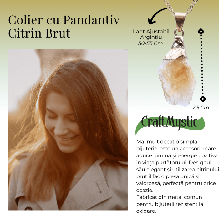 Colier ajustabil auriu cu pandantiv citrin brut - Energie si Claritate [4]