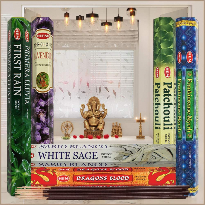 Set 6 pachete mix betisoare parfumate cu cele mai apreciate 6 parfumuri HEM +  suport pentru betisoare [6]