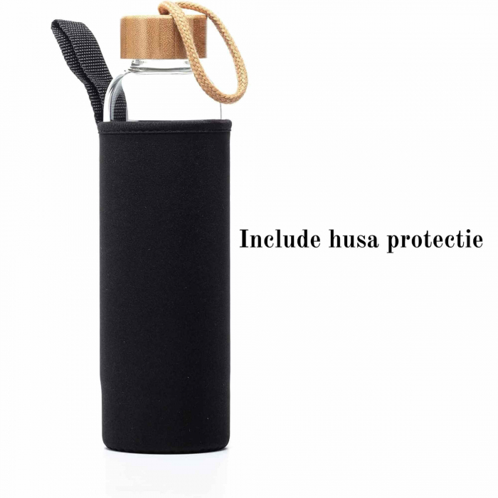 Sticla pentru apa cu varf cristal Ametist si Bambus - Capacitate 500 ml si include husa de protectie neagra - Copie - Copie [5]