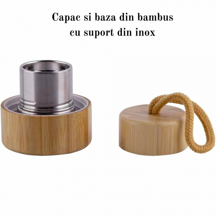 Sticla pentru apa cu varf cristal Labradorit si Bambus - Capacitate 500 ml si include husa de protectie neagra - Copie [4]