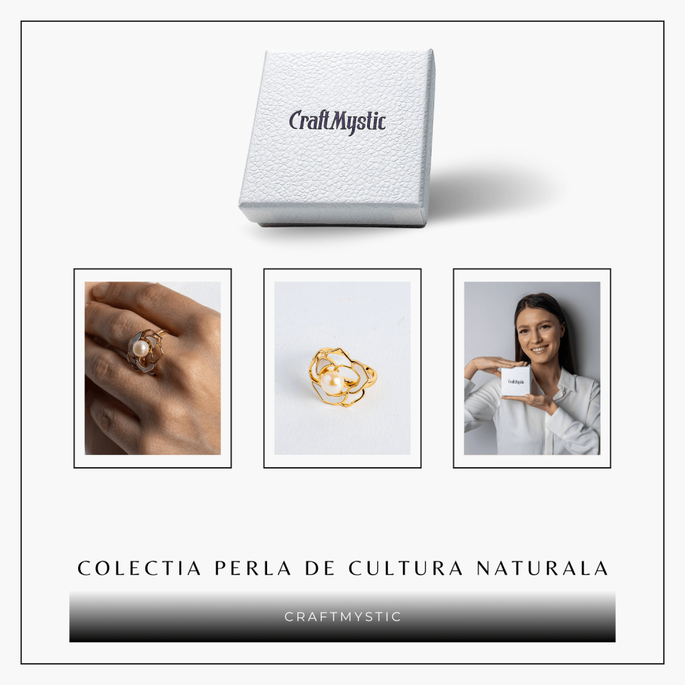 Bijuterie inspirata de natura – Inel floare de camelie cu perla si scoica [4]