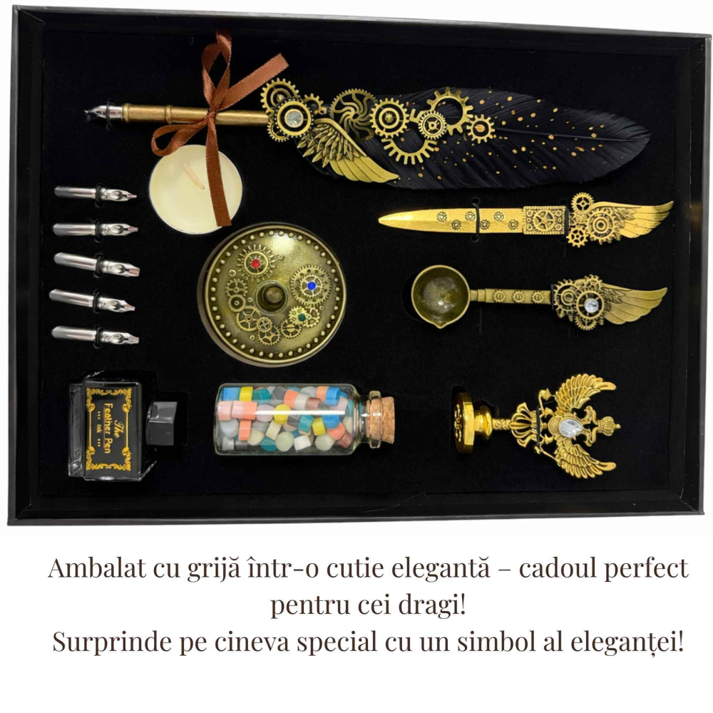 Set Stilou Pana Steampunk cu Accesorii – Caligrafie si Sigilii Cadou [4]