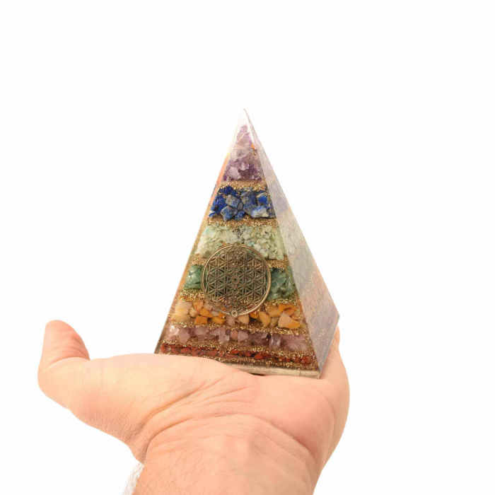 Piramida Orgonica de 11.5 cm cu 7 Pietre Naturale pentru Cele 7 Chakre si Simbolul 'Floarea Vietii' - Protectie impotriva Radiatiilor EMF si Amplificare a Energiei Pozitive [7]