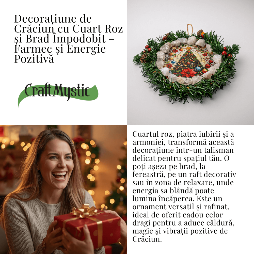 Coronita de Craciun cu Cuart Roz Brut – Armonie, Iubire si Magie Festiva [7]