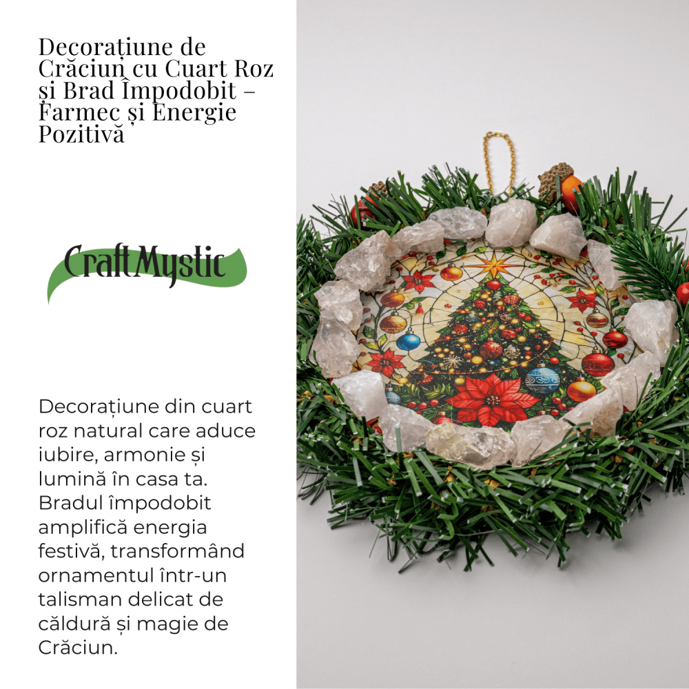 Coronita de Craciun cu Cuart Roz Brut – Armonie, Iubire si Magie Festiva [3]