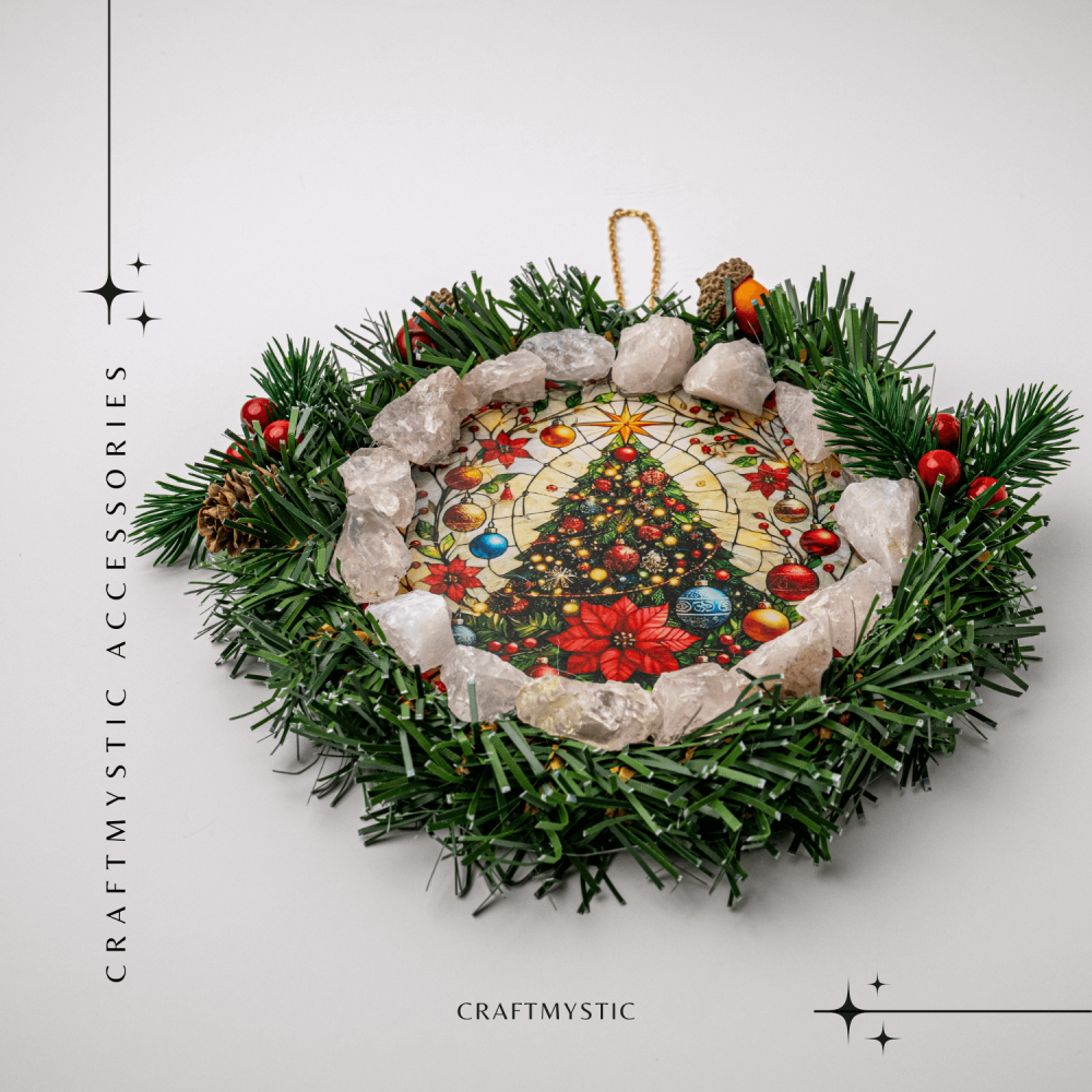 Coronita de Craciun cu Cuart Roz Brut – Armonie, Iubire si Magie Festiva [8]