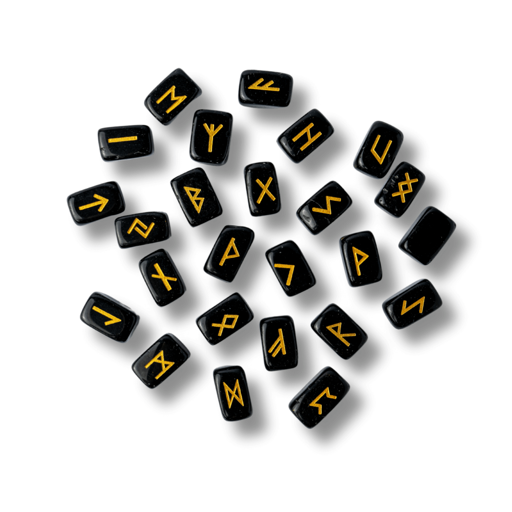 Set Rune din Obsidian Natural ,   Protectie, Claritate si Putere Interioara