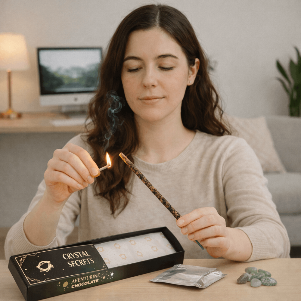 Smudge Kit cu Aventurin Verde si Betisoare Parfumate cu Ciocolata pentru Prosperitate si Echilibru [2]
