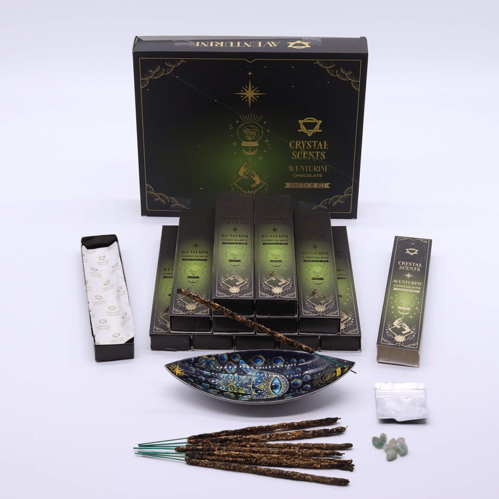 Smudge Kit cu Aventurin Verde si Betisoare Parfumate cu Ciocolata pentru Prosperitate si Echilibru [4]