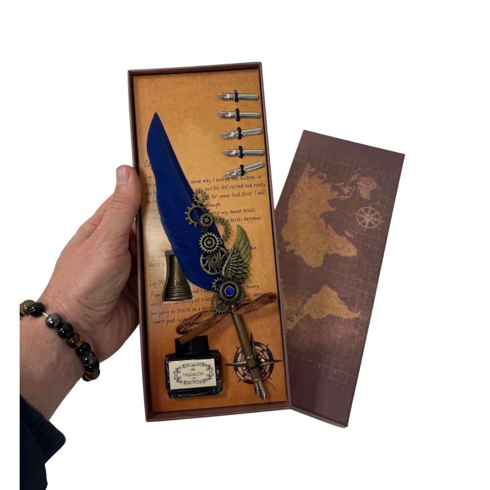 Set Stilou Pana Albastra – Cutie Cadou, 5 Penite, Cerneala si Suport [4]