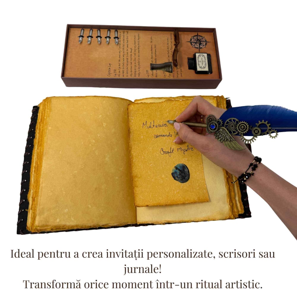 Set Stilou Pana Albastra – Cutie Cadou, 5 Penite, Cerneala si Suport [2]