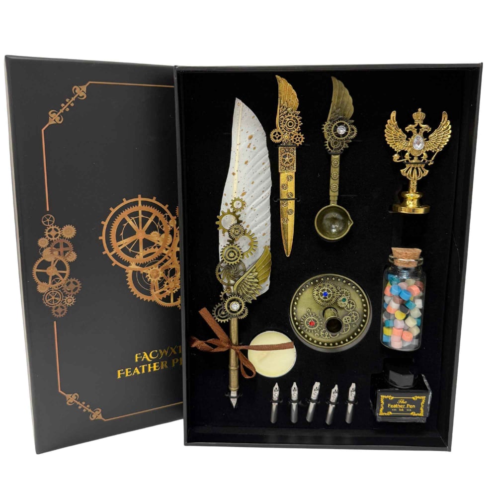 Set Stilou Pana Steampunk cu Accesorii – Scris Artistic, Sigilii si Cadou Premium [1]