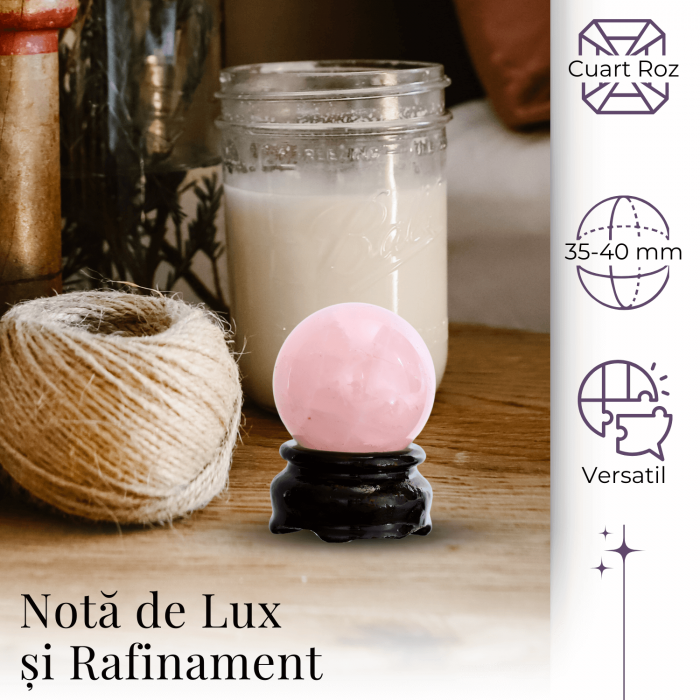 Sfera din Cuart Roz 35-40 mm cu Suport Inclus - Promoveaza Iubirea de Sine și Armonia [3]