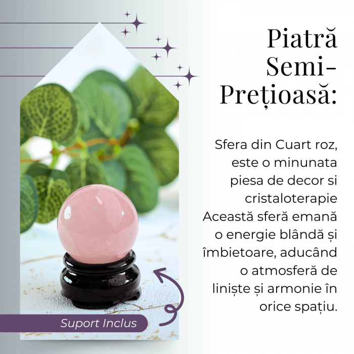 Sfera din Cuart Roz 35-40 mm cu Suport Inclus - Promoveaza Iubirea de Sine și Armonia [4]