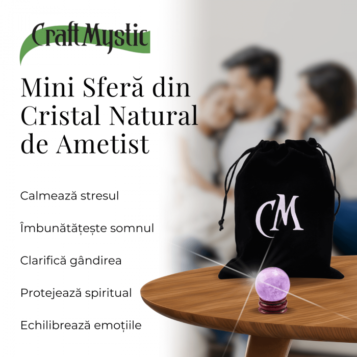 Sfera din Cuart Roz 30 mm, minge de cristal decorativa, cu suport de lemn -  Pentru decor, meditație, vindecare - Copie [3]