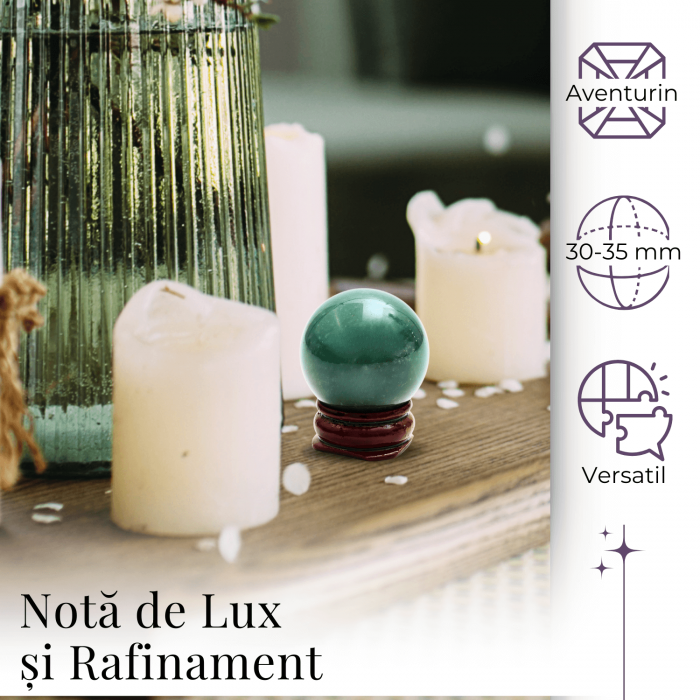 Sfera din Aventurin Verde Natural, 1 buc, 30-35 mm - Piatra Semipretioasa pentru Cadouri si Armonie [2]