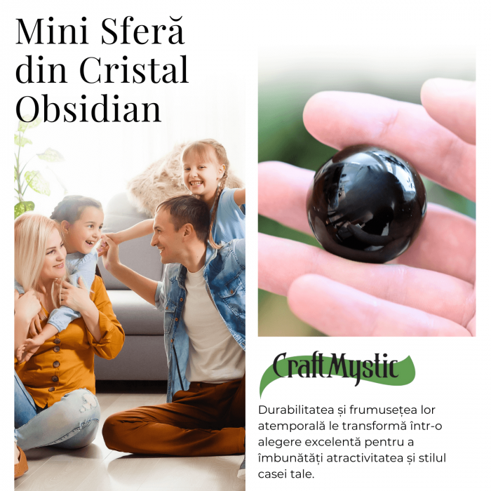 Sfera din Obsidian Natural, 1 buc, 30-35 mm - Ideala pentru Cadouri si Decoratiuni, Piatra Semipretioasa [8]