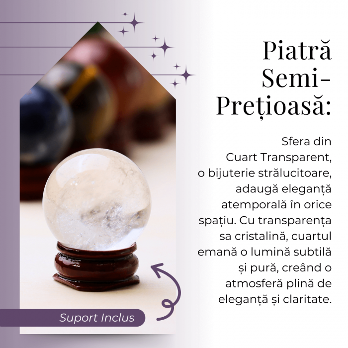 Sfera din Cuart Transparent Natural, 1 buc, 30-35 mm - Piatra Semipretioasa pentru Cadouri, Meditatie si Claritate [5]