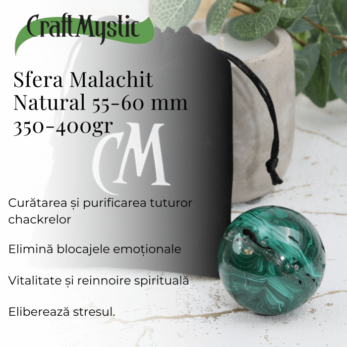 Sfera de Malachit Natural 55-60 mm, 350-400 gr - Patrunde in Miezul Beneficiilor Naturii [3]