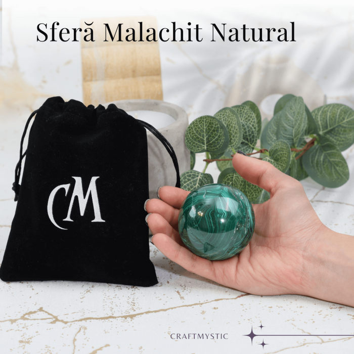 Sfera de Malachit Natural 55-60 mm, 350-400 gr - Patrunde in Miezul Beneficiilor Naturii [6]
