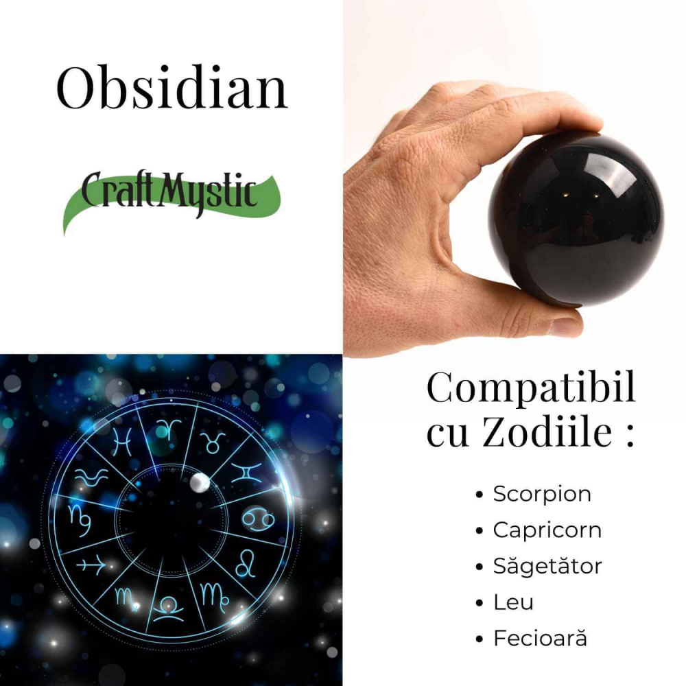 Sfera Obsidian Negru 100% Natural 80 mm cu Suport Lemn India - Protectie si Purificare Energetica [4]