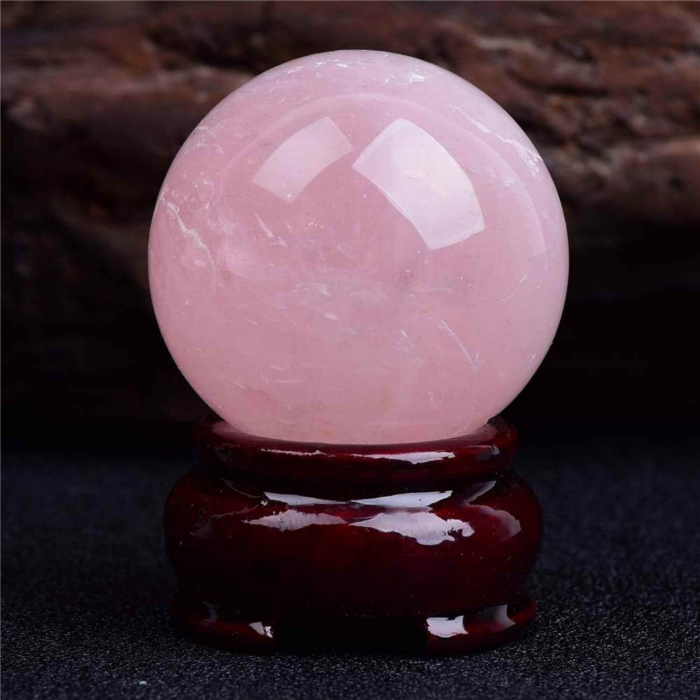 Sfera din Cuart Roz 30 mm, minge de cristal decorativa, cu suport de lemn -  Pentru decor, meditație, vindecare - Copie [3]