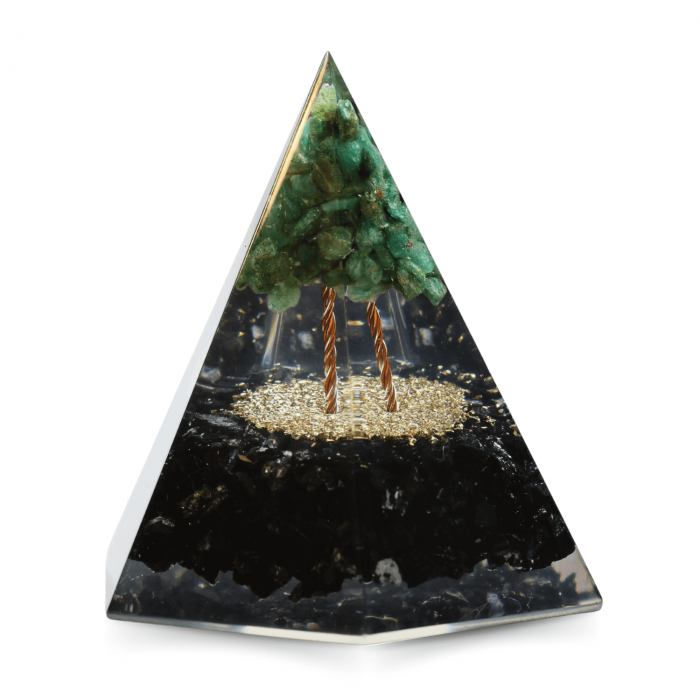 Piramida Orgonica 90 mm Nubiana din Turmalina Neagra si Arborele Vietii Jad Verde [9]
