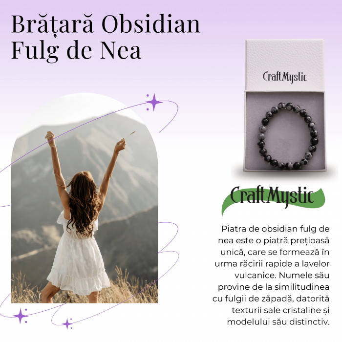 Bratara Elastica cu Margele Naturale de 8mm din Obsidian Fulg de Nea [4]
