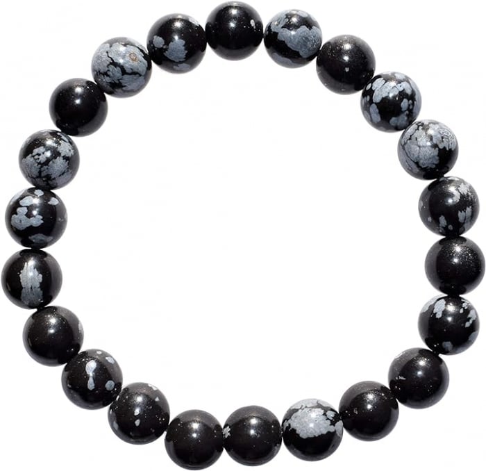 Bratara Elastica cu Margele Naturale de 8mm din Obsidian Fulg de Nea