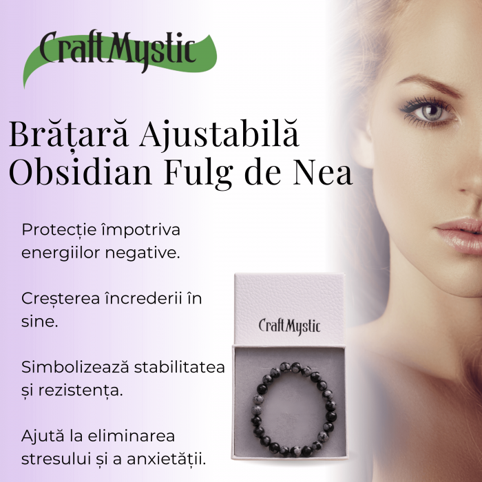 Bratara Elastica cu Margele Naturale de 8mm din Obsidian Fulg de Nea [3]