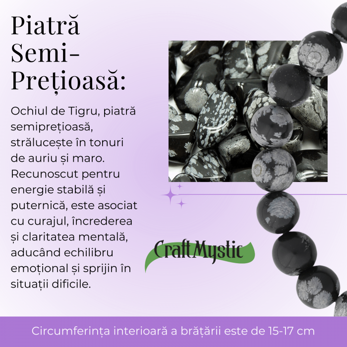 Bratara Elastica cu Margele Naturale de 8mm din Obsidian Fulg de Nea [5]