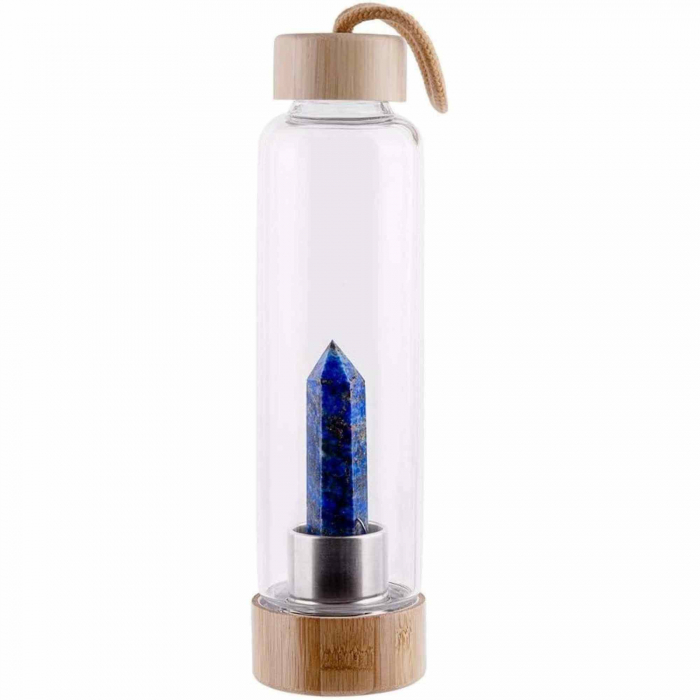 Sticla pentru apa cu varf cristal Lapis Lazuli si Bambus - Capacitate 500 ml si include husa de protectie neagra - Copie - Copie - Copie [5]