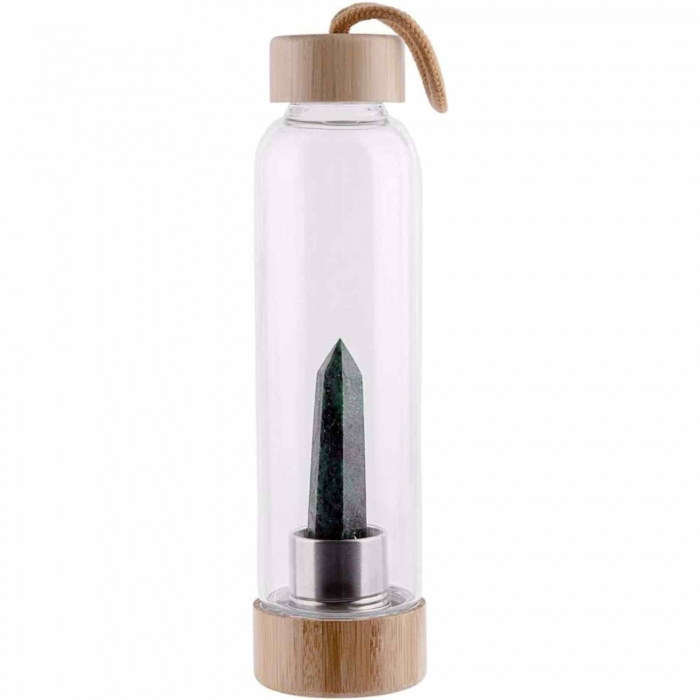 Sticla pentru apa cu varf cristal Labradorit si Bambus - Capacitate 500 ml si include husa de protectie neagra - Copie [6]