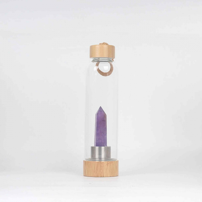 Sticla pentru apa cu varf cristal Ametist si Bambus - Capacitate 500 ml si include husa de protectie neagra - Copie - Copie [6]