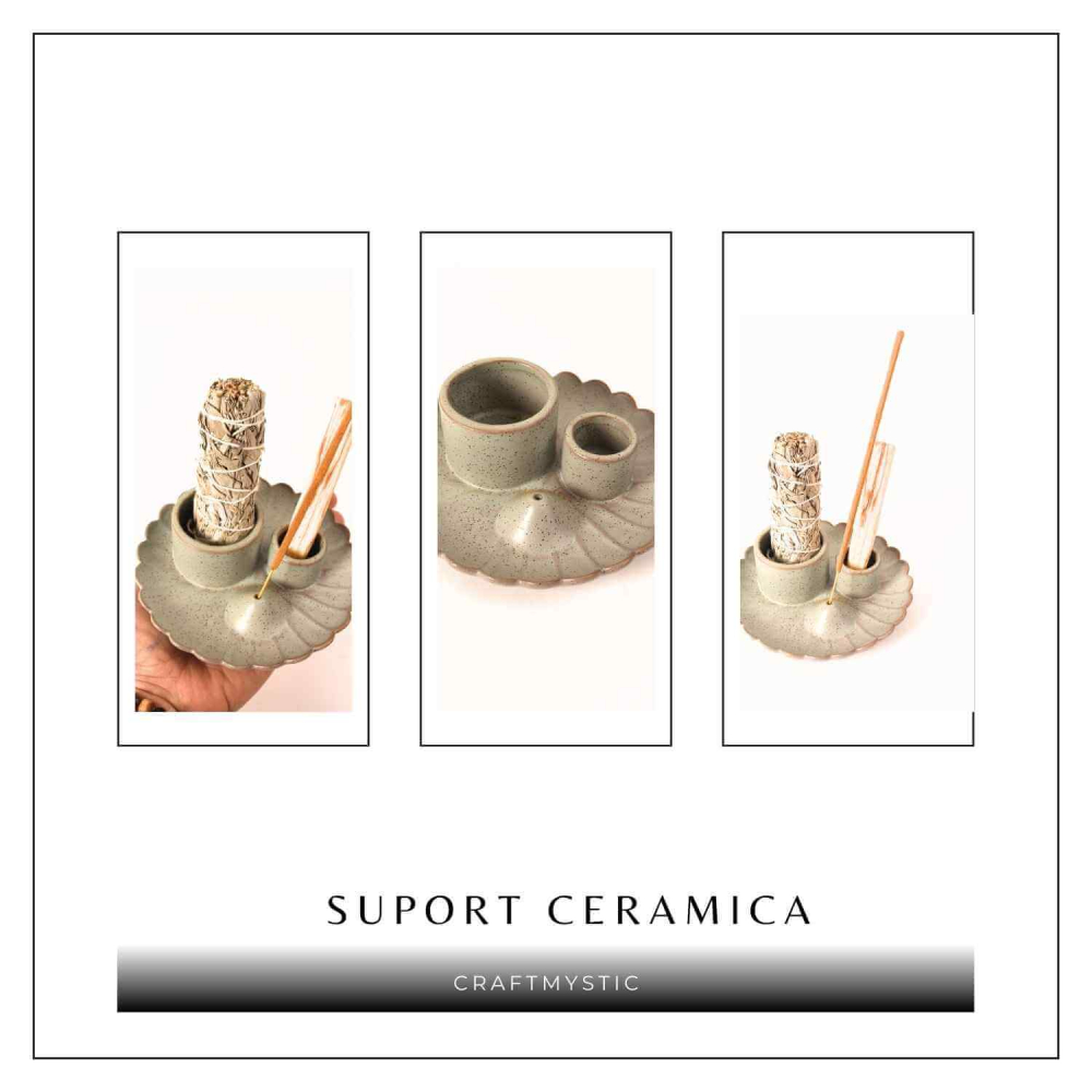 Suport ceramic 3 in 1 pentru salvie, Palo Santo si betisoare parfumate – model rotund [9]