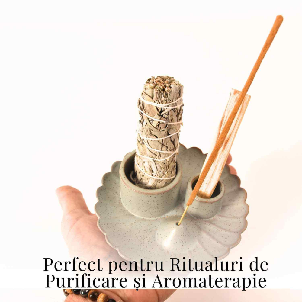 Suport ceramic 3 in 1 pentru salvie, Palo Santo si betisoare parfumate – model rotund [2]