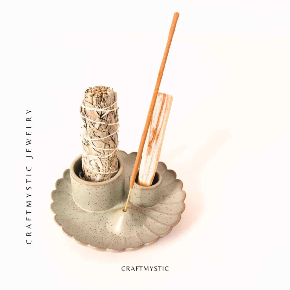 Suport ceramic 3 in 1 pentru salvie, Palo Santo si betisoare parfumate – model rotund [8]