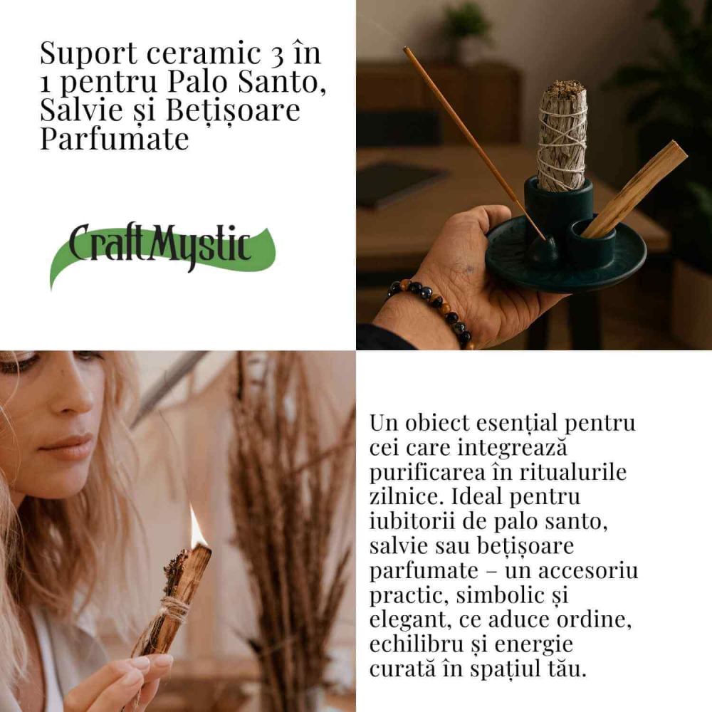 Suport ceramic 3 in 1 pentru salvie, Palo Santo si betisoare parfumate – model rotund [5]
