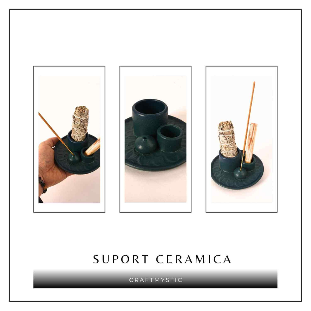 Suport ceramic 3 in 1 pentru salvie, Palo Santo si betisoare parfumate – model rotund [8]