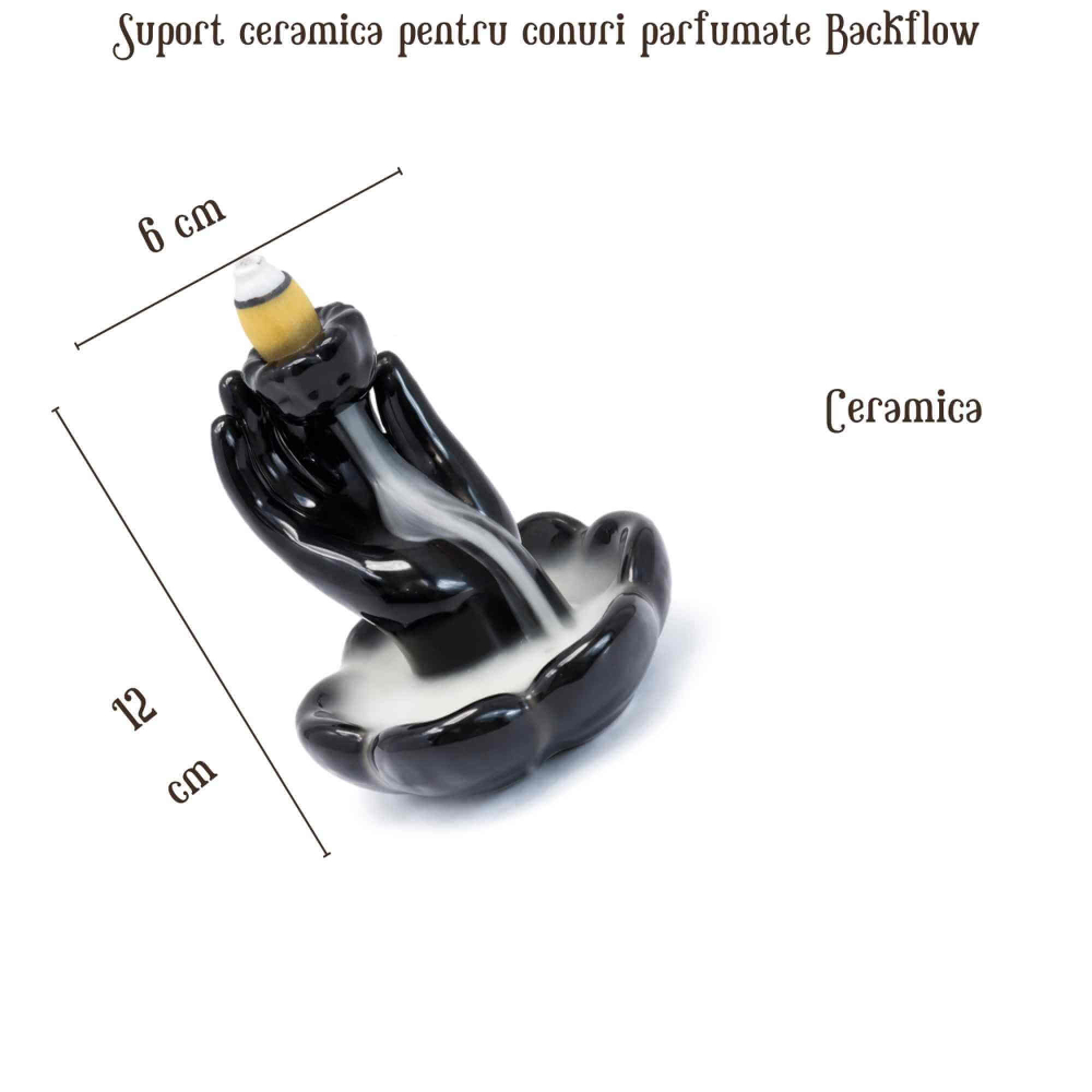 Suport Ceramic pentru Conuri Parfumate Backflow – Mana Lotusului [4]