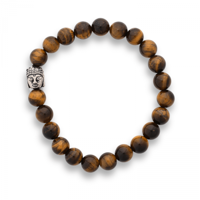 Bratara Elastica cu Margele 8mm din Piatra Naturala Ochi de Tigru si Pandantiv Buddha [9]