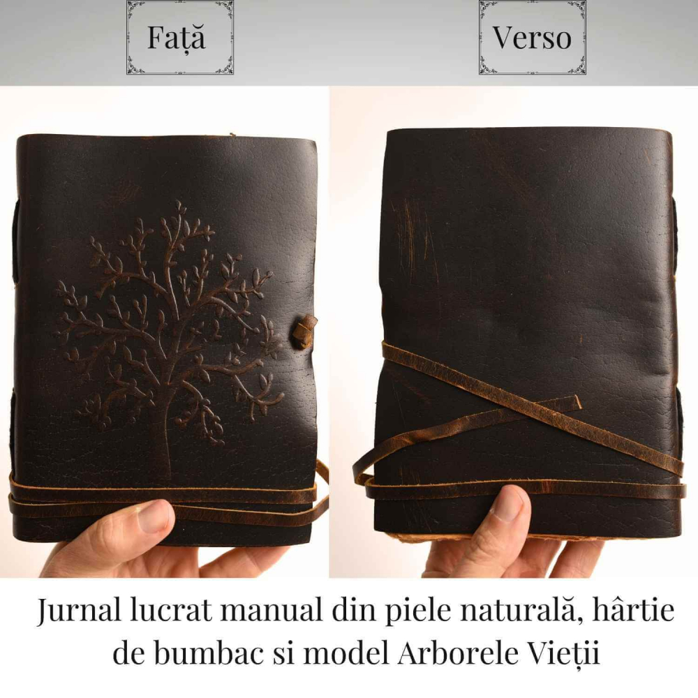 Jurnal piele naturala cu Arborele Vietii si hartie de bumbac – Creativitate si conexiune spirituala [5]